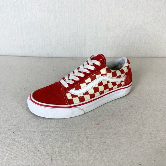 Vans~Women’s‎ Old Skool Retro Red Checkerboard Suede/Canvas Sneakers~Sz 5.5 - Picture 2 of 13